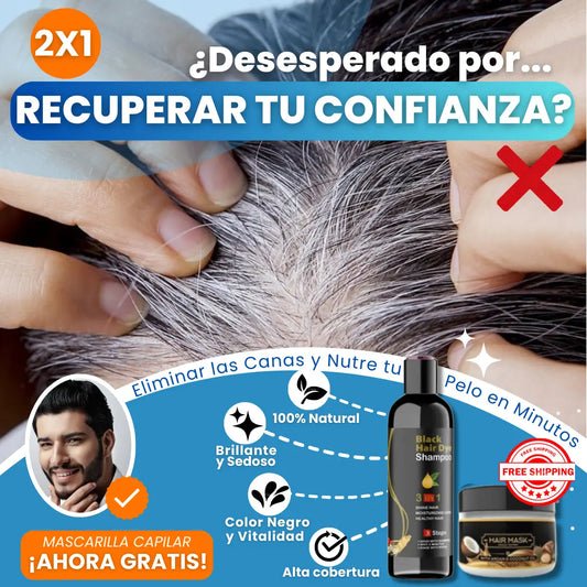 Shampoo Black Pro™ Cubre canas+ Mask Anticaspa